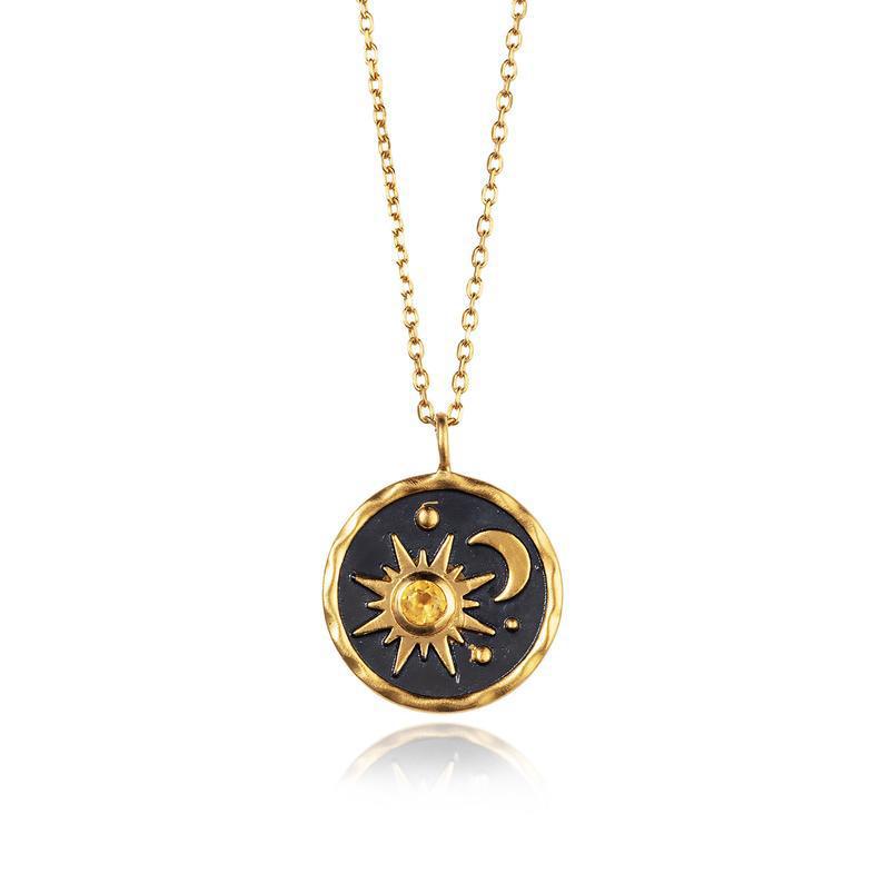 Wholesale Vintage Silver Sun Moon Zircon Alloy Necklaces